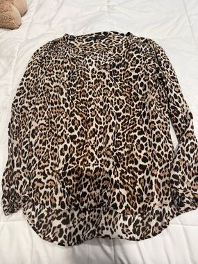 Zara basic leopard Print V-Neck Blouse in Brown and Black
